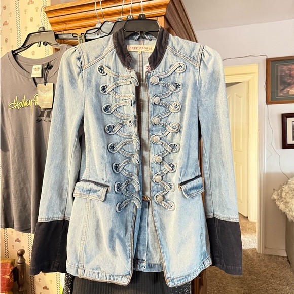 Free People Blue Jean Jacket with Black Accents - Picture 3 of 11